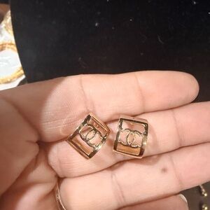 Gold-Tone Interlocking Logo Square Stud Earrings small hoops